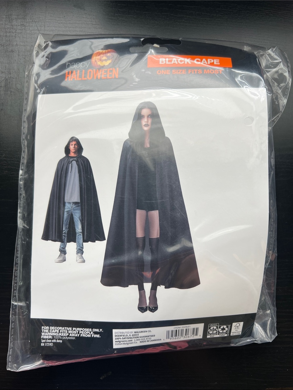 New Black unsex Halloween Cape - Classic Hooded Costume one size